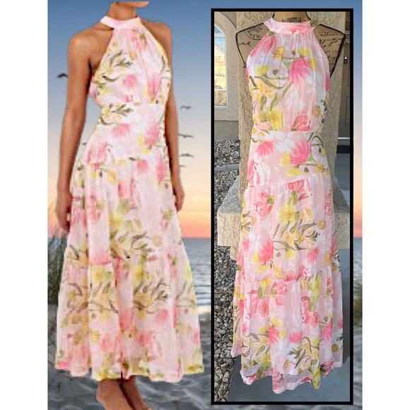 Petal and Pup Acacia Blossom Halter Eden Maxi Dress Size L - Picture 3 of 13